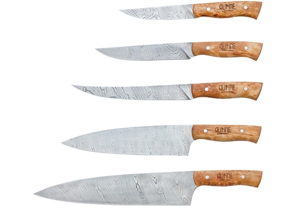 Set of 5 Damascus kitchen knives
